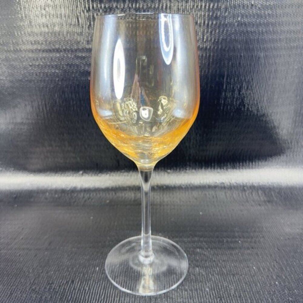 Pier 1 Crackle Glass Goblet Glasses Cups Stemware Gold Yellows Luster Finish VTG - Picture 11 of 13